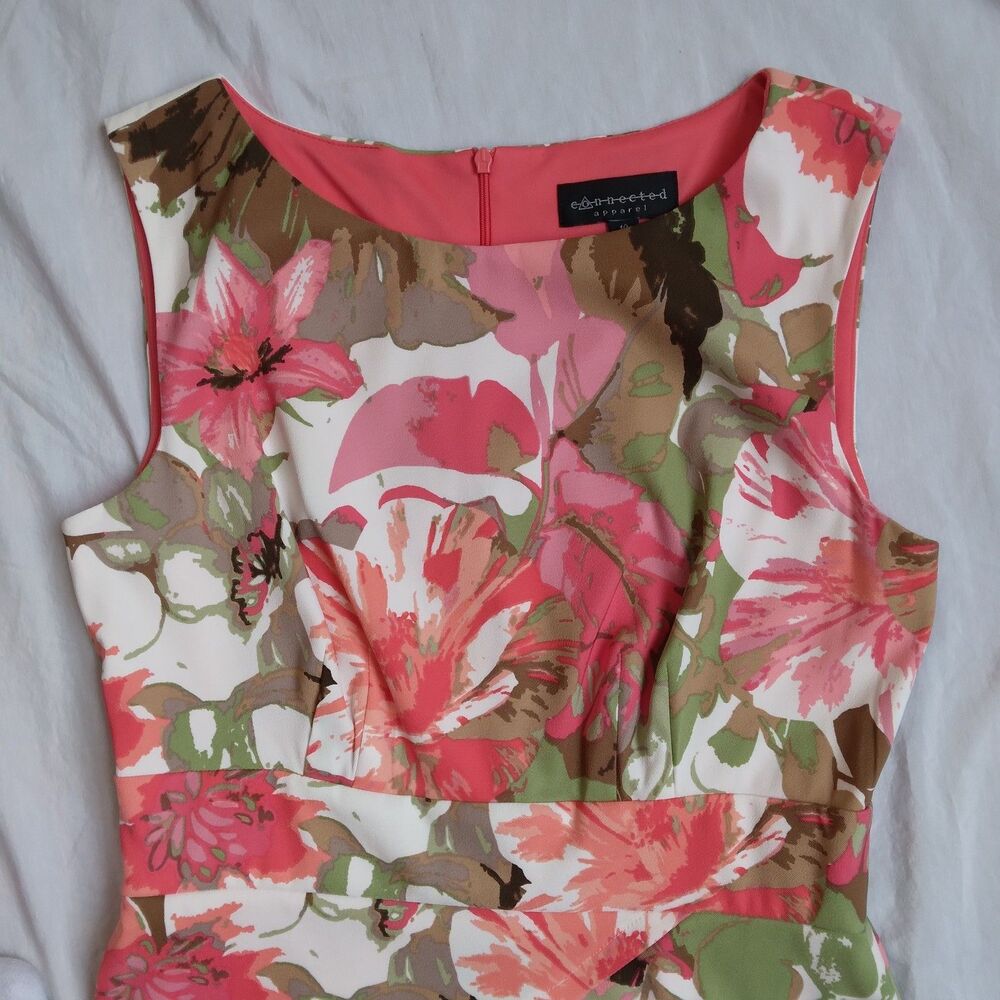 Connected Apparel Shift Dress Floral Tiered Career Workwear Women's Size 10 - Picture 4 of 10